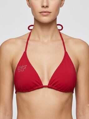 Vintage Point Conception Bikini Top Womens Triangle Crimson Red Rhinestone Sz M